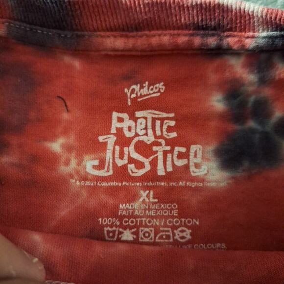 Poetic Justice Tupac Shakur T-Shirt Red Tie Dye Size XL 100% Cotton Hip Hop Rap - Picture 3 of 6